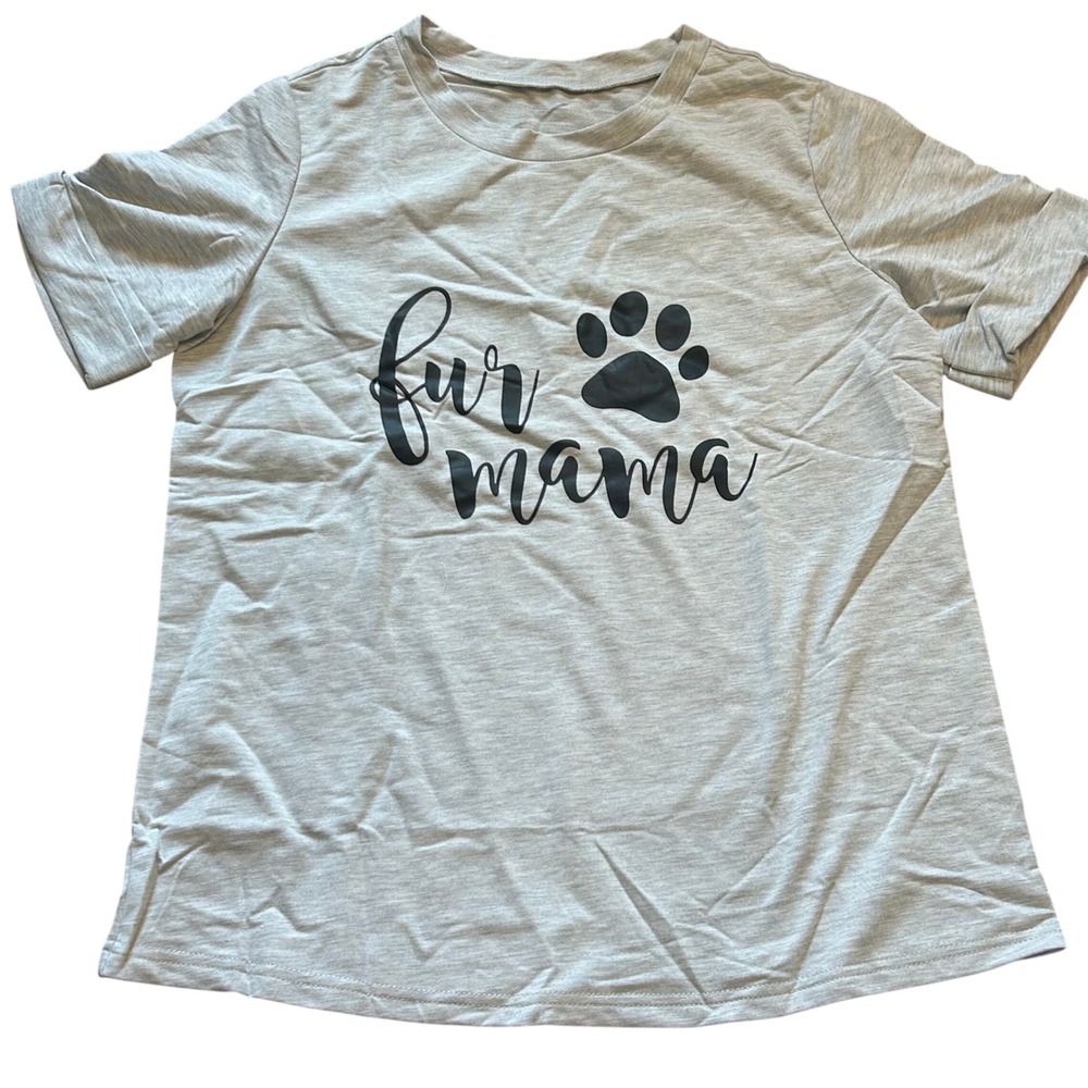 Fur Mama Paw‎ Print Gray T-Shirt Womens Large Pet Lover Dog Mom Tee Large
